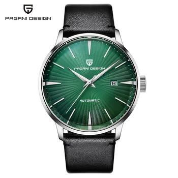 PAGANI kurti Naujų Žalia Vyrų Laikrodžiai Vandeniui Mechaninė Automatinė Laikrodžius Mens Plieno Odos Watchband Žiūrėti reloj hombre