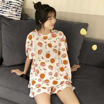 Pajama Komplektai Moterų Vasarą Madinga Korėjos Saldus Animacinių Filmų Prašmatnus Trumpų Rankovių Paaugliai Homewear 2 Dalių Komplektas Gražių Jaunų Merginų Sleepwear