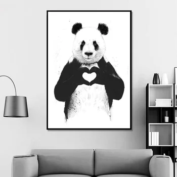Panda Viskas ko Jums Reikia-Tai Meilė, Paprastas, Stilingas, Originalaus Dizaino Gyvūnų Plakatas Mergina Namų Dekoro Sienos Menas Šiaurės stiliaus tapybos Drobės