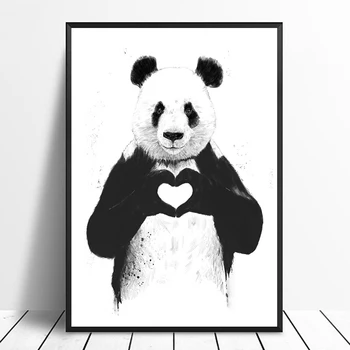 Panda Viskas ko Jums Reikia-Tai Meilė, Paprastas, Stilingas, Originalaus Dizaino Gyvūnų Plakatas Mergina Namų Dekoro Sienos Menas Šiaurės stiliaus tapybos Drobės