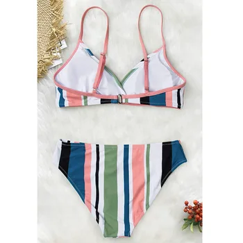 Paplūdimys Bikini Komplektas Su Krūtinės Mygtukai Moterų Reguliuojamas Diržas Per Petį Juostele Aukšto Juosmens Dviejų Dalių Bikini Plius Dydis Ponios Maudymosi Kostiumėliai