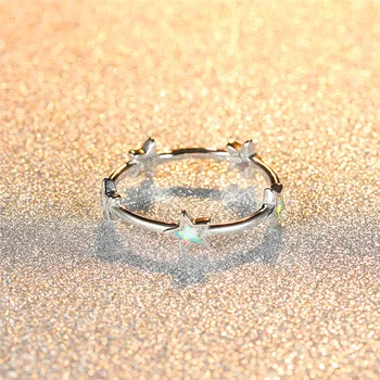 Paprasta Moteriška Mėlyna Balta Opalas Žiedas 