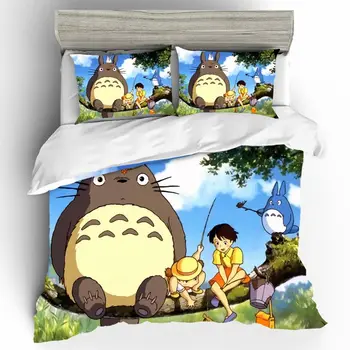 Parure de šviečia enfant Animacinių filmų Totoro Patalynė Patalynė Nustatyti parure de dega 2 personnes Karalius Dydžio Patalynės Komplektas Prabangių Conforter Nustatyti Lapo