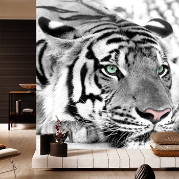 Pasirinktinis Dydis 3D Stereo Juoda ir Balta Tigras Foto Freskos Sienos Popieriaus Kambarį, TV Foną, Namų Dekoro 3D Kambario Tapetai