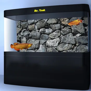 Pasirinktinis Dydis Akvariumo Fonas Plakatas Su Lipnia Juoda PVC Akmens Žuvų Bako Apdailos Priedai Kraštovaizdžio Tapetai
