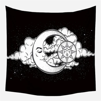 Paslaptingas Vertus Dieviška Gobelenas Mandala Tenture Hipių Sun Moon Astrologija Ouija Kelionės Antklodė Boho Dekoro Kilimėlis Sienos Audinio Indijos