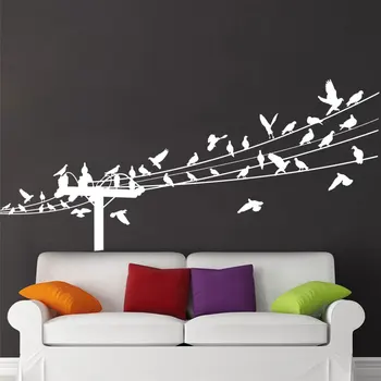 Paukščiai Ant Vielos Siena Lipdukas Vinilo Namų Dekoro Gyvenimo Kambario, Miegamasis Lipdukai Gamtos Galia Maršrutu Paukščių Freskomis Nuimamas Meno A366