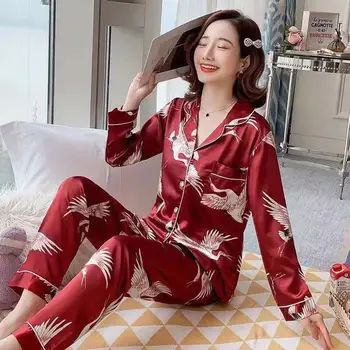 Pavasarį, Rudenį Moterų Pižama Dviejų Dalių Rinkiniai Nightdress Sleepwear Moteriška Pižama Namų Drabužius Spausdinti Saldus Mergaičių Sleepwears