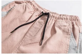 Pavasarį, Rudenį Rožinė Hip-Hop Kelnės Vyrams Prarasti Elastinga Juosmens Krovinių Pants Mens Poilsiu Pusėje Didelis Kišenės Streetwear Kelnės
