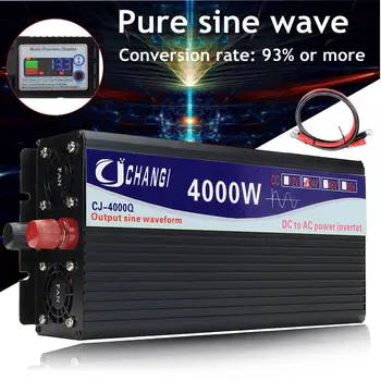 Pažangi Saulės Grynas 12V/24V 110V 1000/3000/4000W Įtampos Transformatorius Pure Sine Wave Converter+2 LED Ekranas Galios Keitiklis