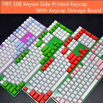 PBT Priekiniai/Šoniniai Spausdinti Keycaps 108 Keyset Cherry MX Klavišą Caps Su Keycaps Turėtojas MX Jungikliai 87/104/108 Mechaninė Klaviatūra