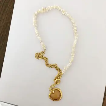 Pearl Karoliai su aukso Grandine prabanga baroko butas gamtos austrių half shell širdies formos unikalus apykaklės originali Choker
