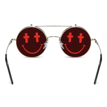 Peekaboo stilius, punk apversti aukštyn akiniai nuo saulės turas, moterų šypsena retro aišku spalva raudona vyrai derliaus saulės akiniai moterims veidrodis objektyvas