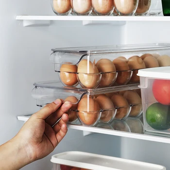 PET plastikinių Kiaušinių laikymo dėžutė Virtuvės šaldytuvo daržovių ir kiaušinių su dangteliu 12/14/21 Tinklų stačiakampio kiaušinių dėžutės Kiaušinių laikymo konteineris