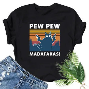 Pew Pew Madafakas Spausdinti marškinėliai Moterims Vasaros 2020 Grafinis Tees Juokingi Marškinėliai moteris tshirts Prarasti Įgulos Kaklo Viršūnes Harajuku