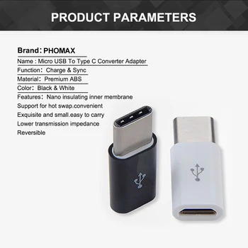 PHOMAX Micro USB Male Tipo c 5Pack usb C Tipo Konverteris Nešiojamas Adapteris, skirtas 