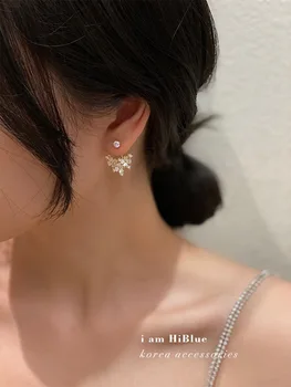 Pietų Korėjos naujo dizaino bižuterijos puikūs spalvos korpuso kablys priekiniai ir atgal auskarai elegantiškas moteris šviežių gėlių auskarai
