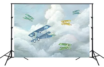 Pilkas dangus, debesys senas lėktuvas Fone orlaivių berniukas gimtadienio sienų dekoras Nuotrauka fone naujagimio foto studija SM-435