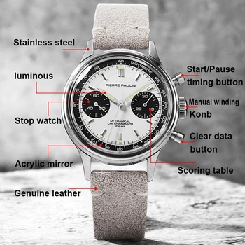 Pilotas Žiūrėti Vyrų Mechaninė Vertus Vėjo Laikrodžius Žuvėdra 1963 Chronograph Mens Watch Nerūdijančio Plieno, Akrilo Šviesos Žiūrėti Naujas