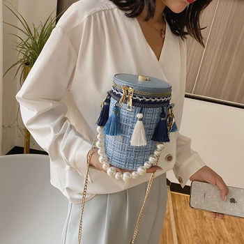 Piniginės ir rankinės Mados turas kibirą pakraštyje dizaino moterų Pearl rankoje krepšys crossbody krepšiai moterų sac a main