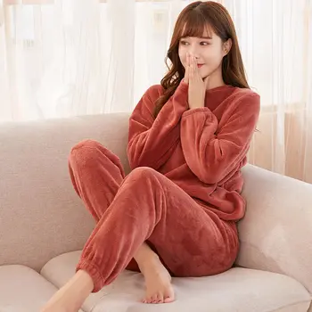 Pižama Nustatyti Homewear Moterų Pyjama Plius Dydžio Seksualus, Šiltas Flanelė Kelnės Žiemos Sleepwear Femme Pliušinis Drabužiai