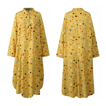 Plius Dydis Moterų Atspausdinta Marškinėliai Suknelė ZANZEA 2021 Mados ilgomis Rankovėmis Midi Sundress Pavasario Atsitiktinis Vestidos Moterų Mygtuką Skraiste