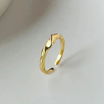 Plonas 18k auksu Autentiškas 925 sterlingas sidabro, Aukso Netaisyklingos Geometrinės Žiedas Reguliuoti atidaryti Moterų Papuošalai TLJ1181