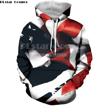 PLstar Kosmosas prekės Juostelės Amerikos vėliava 3D atspausdintas gobtuvu hoodies vyrai moterys raišteliu hoodies unisex puloveris palaidinukė