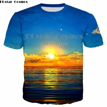 PLstar Kosmosas sunrise sunset gražus kraštovaizdis Marškinėliai, 3D full Spausdinimo mados naujų prekės ženklų Marškinėliai Plius dydis S-5Xl