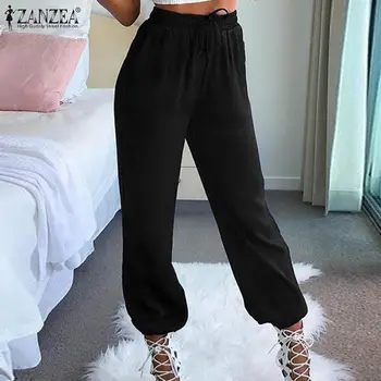 Plus Size ZANZEA 2021 Mados Moterų Ilgas Kelnes Kietas Kelnės Atsitiktinis Palaidų Nuosėdos Pavasario Vasaros Streetwear Komfortą Pantalones