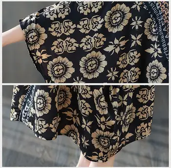 Plus Size Šilko Satino Suknelė Vasaros 2020 M. Aukštos Kokybės Senovinių Gėlių Spausdinti Suknelės 4XL 5XL 6XL 7XL Moterų Batwing Ilga Suknelė