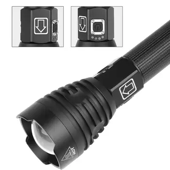 Policijos 250000LM XHP90 LED USB Įkrovimo Galios Ryškus Žibintuvėlis, Fotoblyksčių Lempos Zoom Fakelas