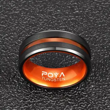POYA 8 mm Juodas Volframo Žiedas Su Apelsinų Aliuminio Linijinės Interjero Vyrų, Moterų Vestuvių Juostoje
