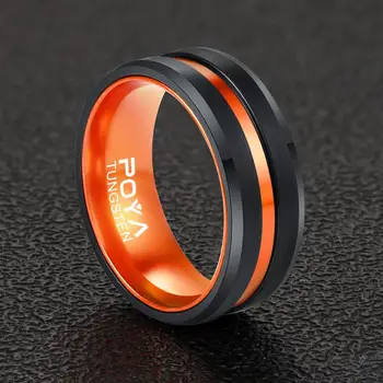 POYA 8 mm Juodas Volframo Žiedas Su Apelsinų Aliuminio Linijinės Interjero Vyrų, Moterų Vestuvių Juostoje