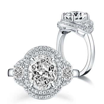 Prabanga 925 Sterlingas Sidabro Žiedai Moterims Ovalo Sintetinių Deimantų Vestuvių Moterų Dalyvavimas Žiedai Aukščiausios Kokybės