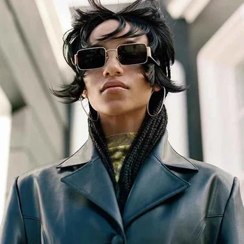 Prabanga Aikštėje Skaidrūs akiniai nuo saulės moterims, Retro raudonas stačiakampis Metalinis rėmas vyriški akiniai Juodas Šešėlis moteriškas 2019