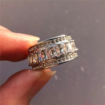 Prabanga Moterų Big Cirkonis Akmuo Žiedas Senovinių Sidabro Spalvos Kristalų Baltas Žiedas Žada Vestuvių, Sužadėtuvių Žiedai Moterims