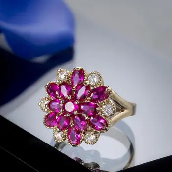 Prabanga Moterų Didelis Gėlių Snaigės Žiedas Senovinių Vestuvių Juostoje Žiedai Moterims Crystal Rose Aukso Vestuvinis Žiedas