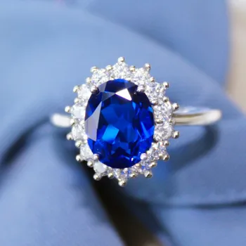 Prabanga Moterų Gamtos Mėlyna Safyras Žiedas Nekilnojamojo Kieta 925 Sterlingas Sidabro Vestuviniai Žiedai Moterims Didelis Ovalo Formos Sužadėtuvių Žiedas