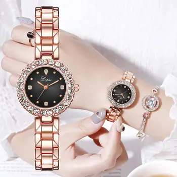 Prabanga Moterų Mažųjų Laikrodžiai kalnų krištolas Dial Suknelė Apyrankę ant Riešo Žiūrėti Rose Gold Watchband Moterų Laikrodis Zegarek Damski