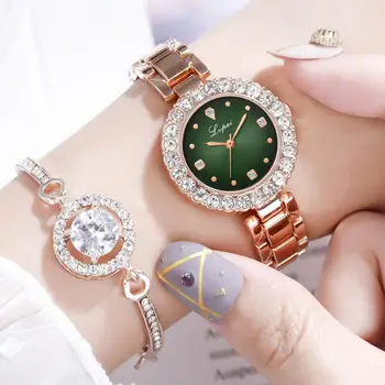 Prabanga Moterų Mažųjų Laikrodžiai kalnų krištolas Dial Suknelė Apyrankę ant Riešo Žiūrėti Rose Gold Watchband Moterų Laikrodis Zegarek Damski
