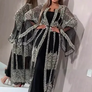 Prabanga Musulmonų Akių Abaja Suknelė Cardigan Blizgančiais Kimono Ilgas Chalatas, Chalatai Jubah Vestidos Seksualus Šalis Artimuosiuose Rytuose Eid Ramadanas Islamo