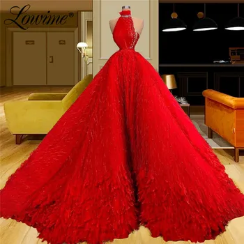Prabanga Plunksnos Raudoną Vakarinę Suknelę Artimųjų Rytų Arabų Šalis, Chalatai Užsakymą Linijos, Ilgai Prom Dresses Garsenybių Suknelės 2021