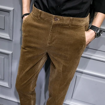 Prabanga Velvetas Vyrų Kostiumas Kelnės Atsitiktinis Slim Fit Verslo Suknelė Kelnės Rudens Žiemos Oficialaus Biuro Socialinių Kelnės Pantalon Homme