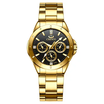 Prabangos Prekės CHENXI Moterų Aukso laikrodis Verslo Nerūdijančio Plieno, 30 Metrų atsparus Vandeniui Lady Suknelė Žiūrėti Aukso Moterų Atsitiktinis Laikrodis