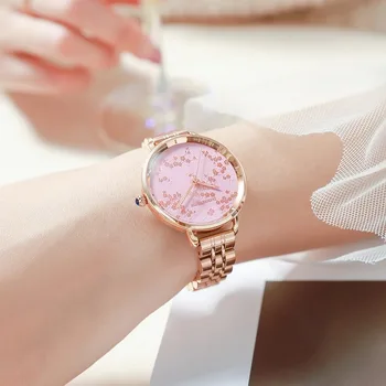 Prabangos prekės ženklo laikrodžiai Moterų 2021 3D romantiška vyšnių žiedų serija plieno juosta atspari vandeniui kvarco ponios laikrodžių Apyrankės dovanos