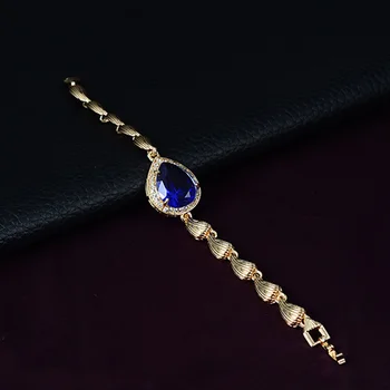 Prabangus Aukso Mėlyna kristalų bižuterijos rinkinys Moterims Vestuvių Karoliai, Auskarai Apyrankės Žiedas Rinkiniai Nuotakos Aksesuarų Mados