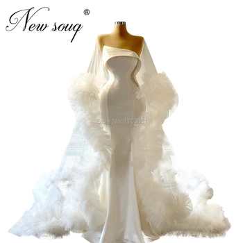 Prabangus Baltas Undinė Vakaro Suknelės Vestuvėms 2020 Arabų Pakopų Vakarą Promenadzie Suknelė Iliuzija Šalis, Chalatai Skraiste Saudo Arabijoje