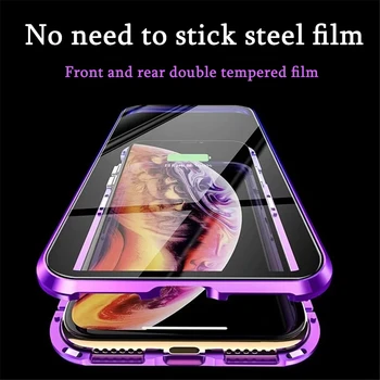 Prabangus Magnetinis Adsorbcijos Metalo Case for iPhone Xs 11 12Pro 12 mini Pro Max XR X 8 7 Plius 360 Pilnas draudimas Priekio Atgal Dvigubai atveju
