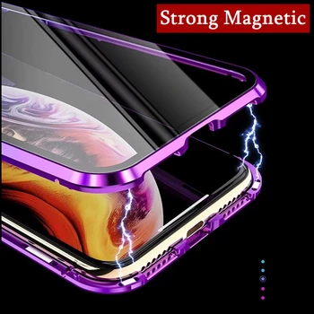 Prabangus Magnetinis Adsorbcijos Metalo Case for iPhone Xs 11 12Pro 12 mini Pro Max XR X 8 7 Plius 360 Pilnas draudimas Priekio Atgal Dvigubai atveju